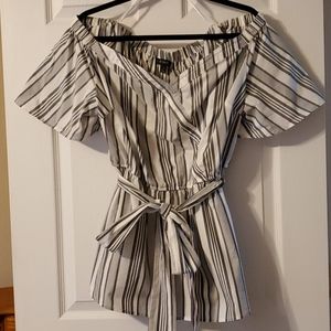 Lane Bryant off shoulder top gray striped size 14